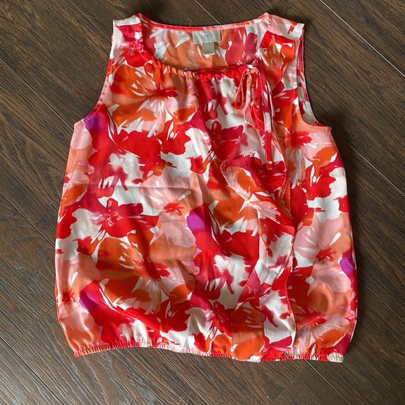 LOFT Tops - Loft size small orange & white silky flowy blouse ruffled front.